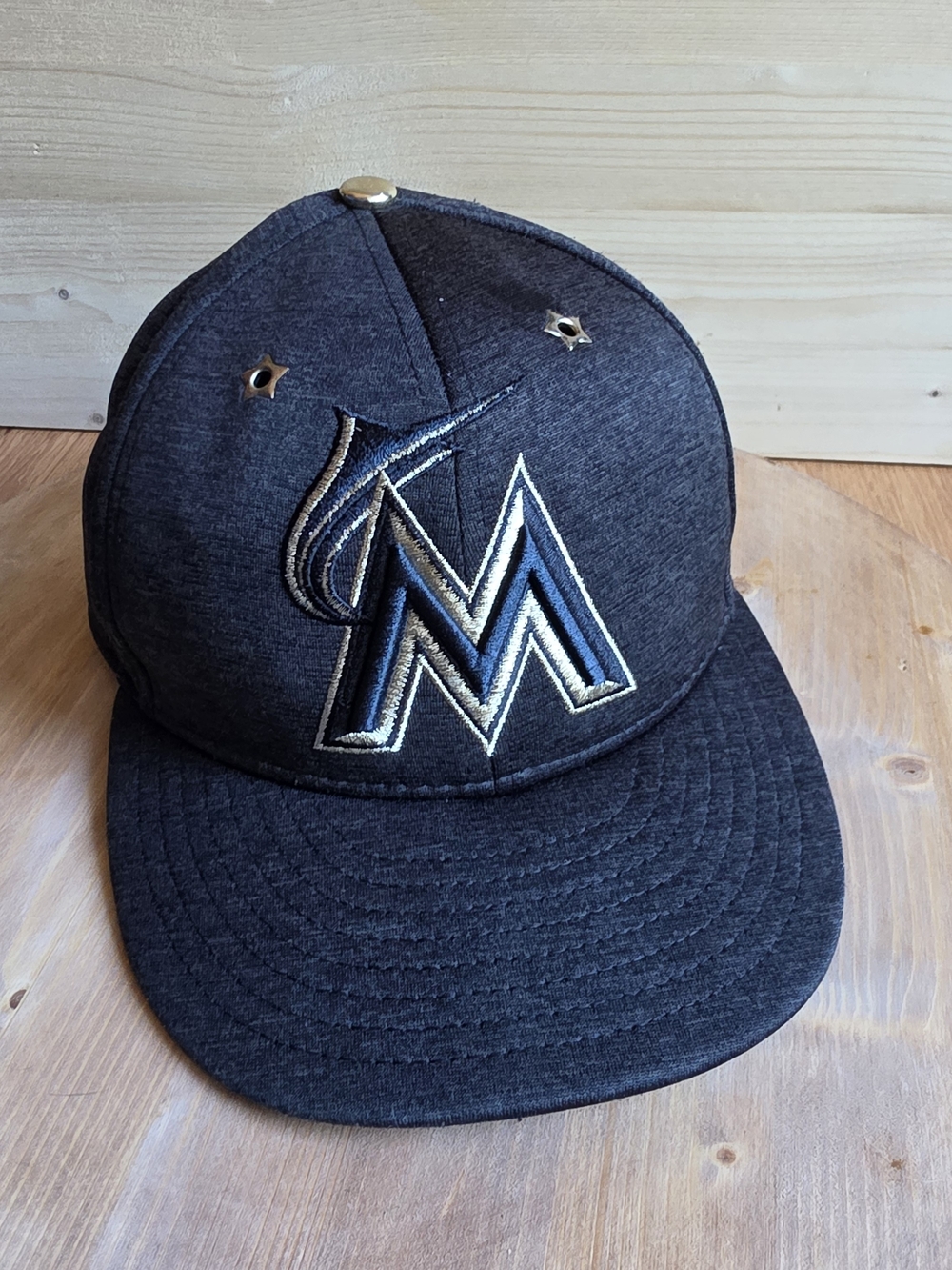 New Era Miami Marlins Dark Gray and Navy Snapback Hat